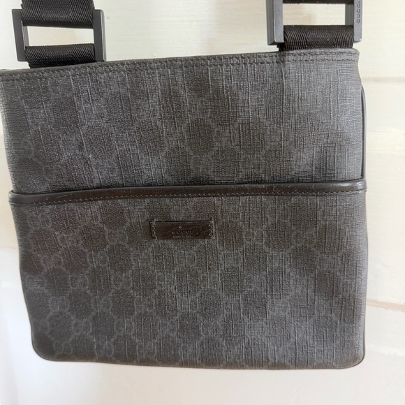 Gucci Handbags - Gucci Black and Gray Logo Canvas Crossbody Bag, Nylon adjustable strap